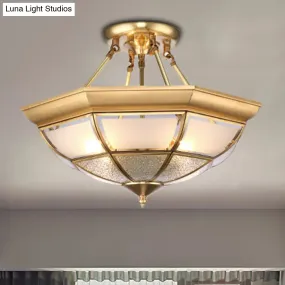 Colonial Brass Semi-Flush Ceiling Light with Curved Frosted Glass Dome - 4 Lights | 14"/16" Wide - Ideal for Living Room