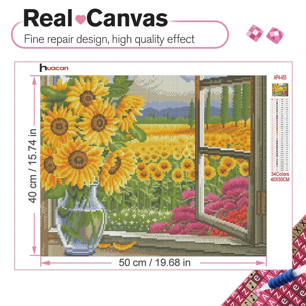 Golden Sunflower Field, Floral Diamond Painting Kit, Full Round/Square 5D Diamonds