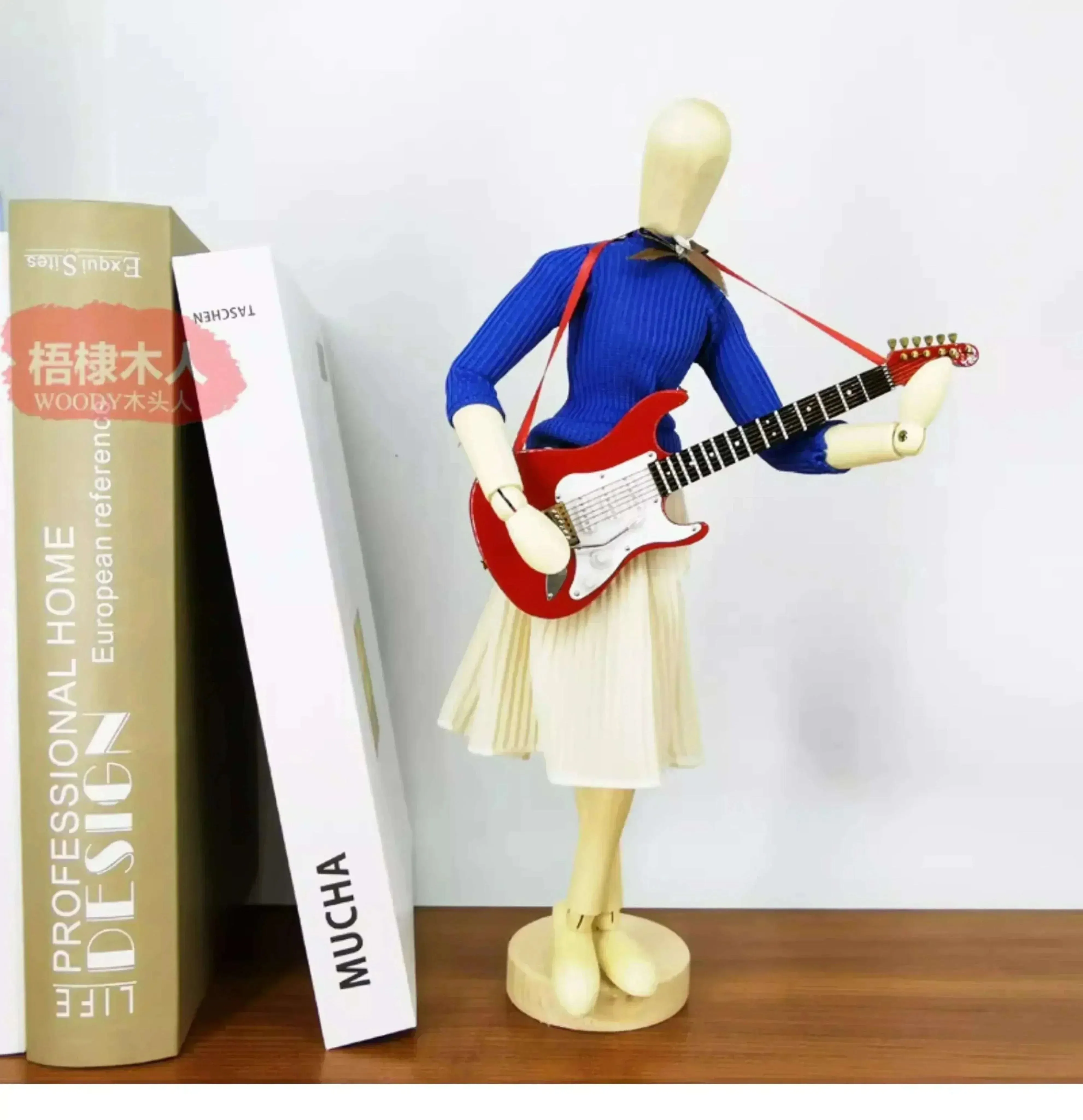 Homemade Ornaments - Articulated Wudi Playing Guitar Wooden Decoration