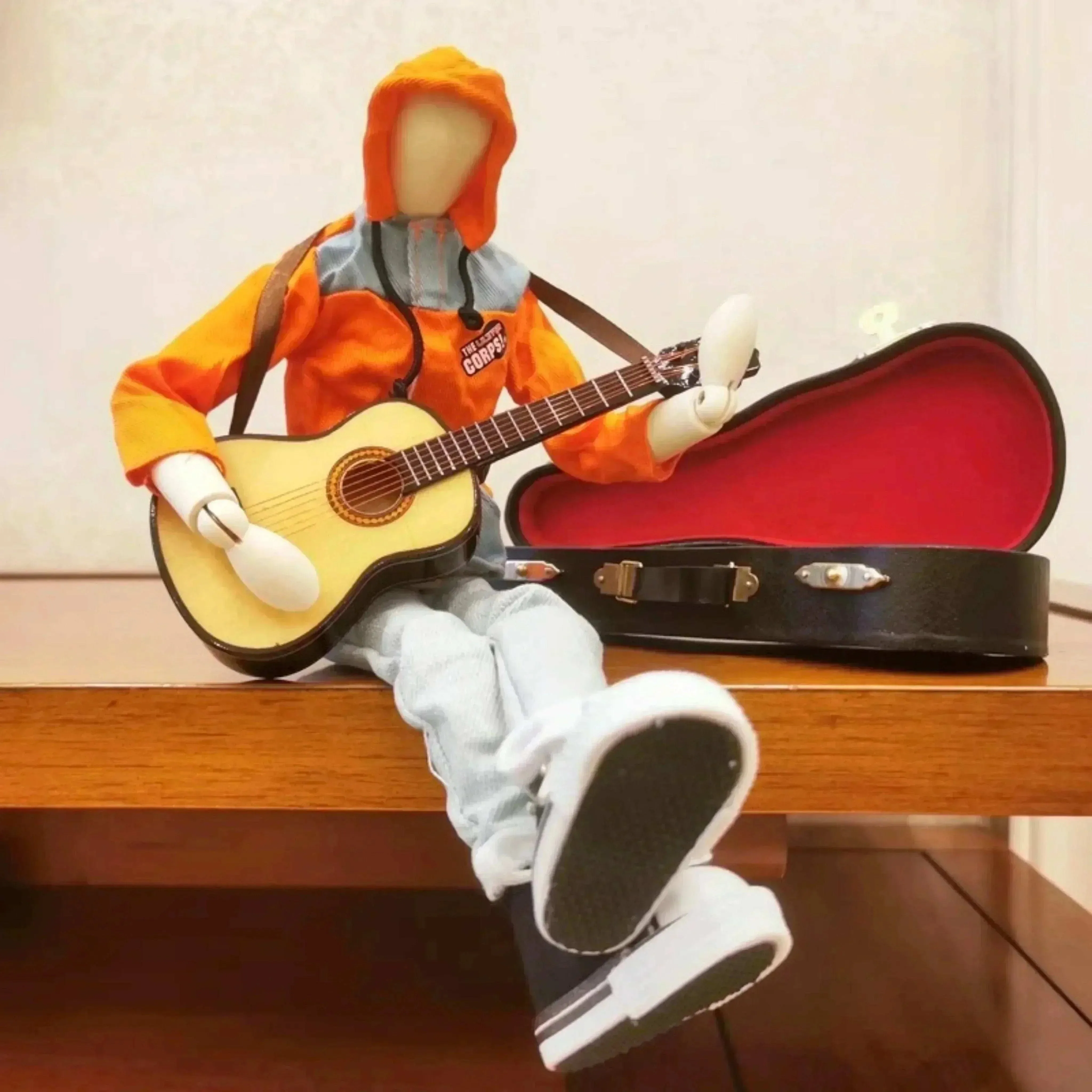 Homemade Ornaments - Articulated Wudi Playing Guitar Wooden Decoration