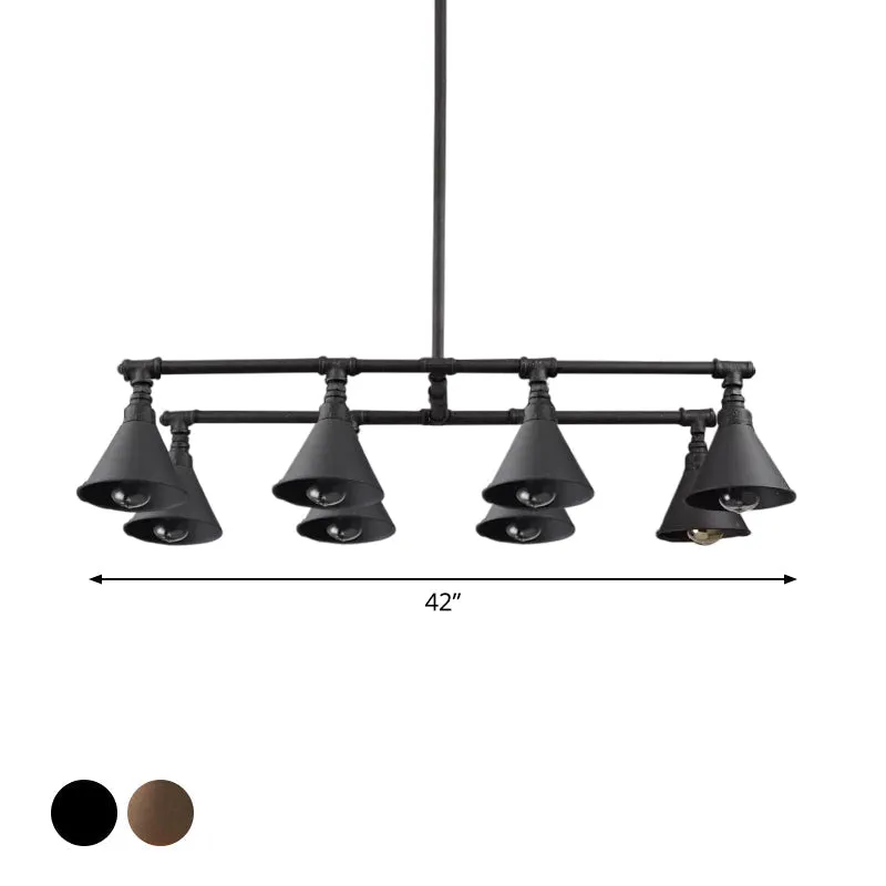 Industrial Conical Iron Pendant Light with 8 Bulbs for Wine Bar - Black/Rust