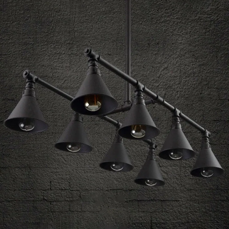 Industrial Conical Iron Pendant Light with 8 Bulbs for Wine Bar - Black/Rust