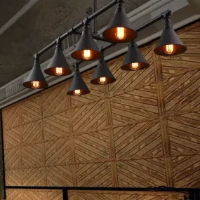 Industrial Conical Iron Pendant Light with 8 Bulbs for Wine Bar - Black/Rust