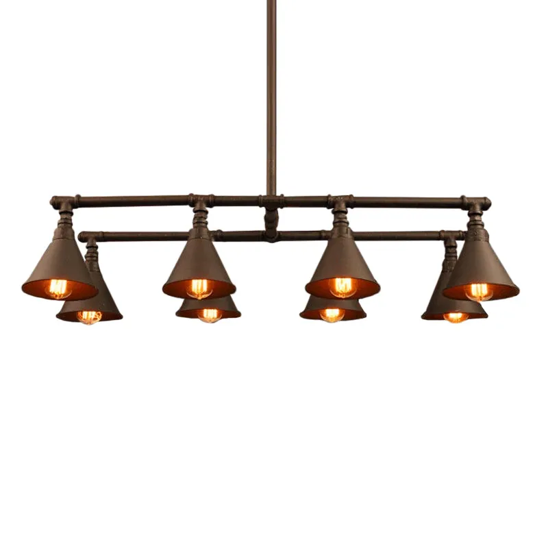 Industrial Conical Iron Pendant Light with 8 Bulbs for Wine Bar - Black/Rust
