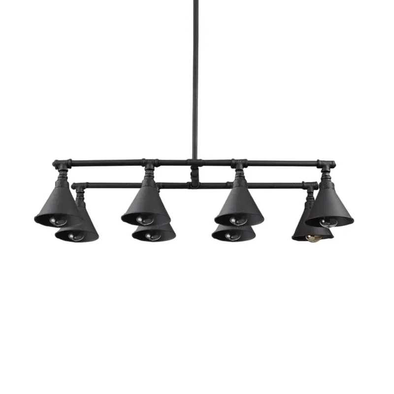 Industrial Conical Iron Pendant Light with 8 Bulbs for Wine Bar - Black/Rust