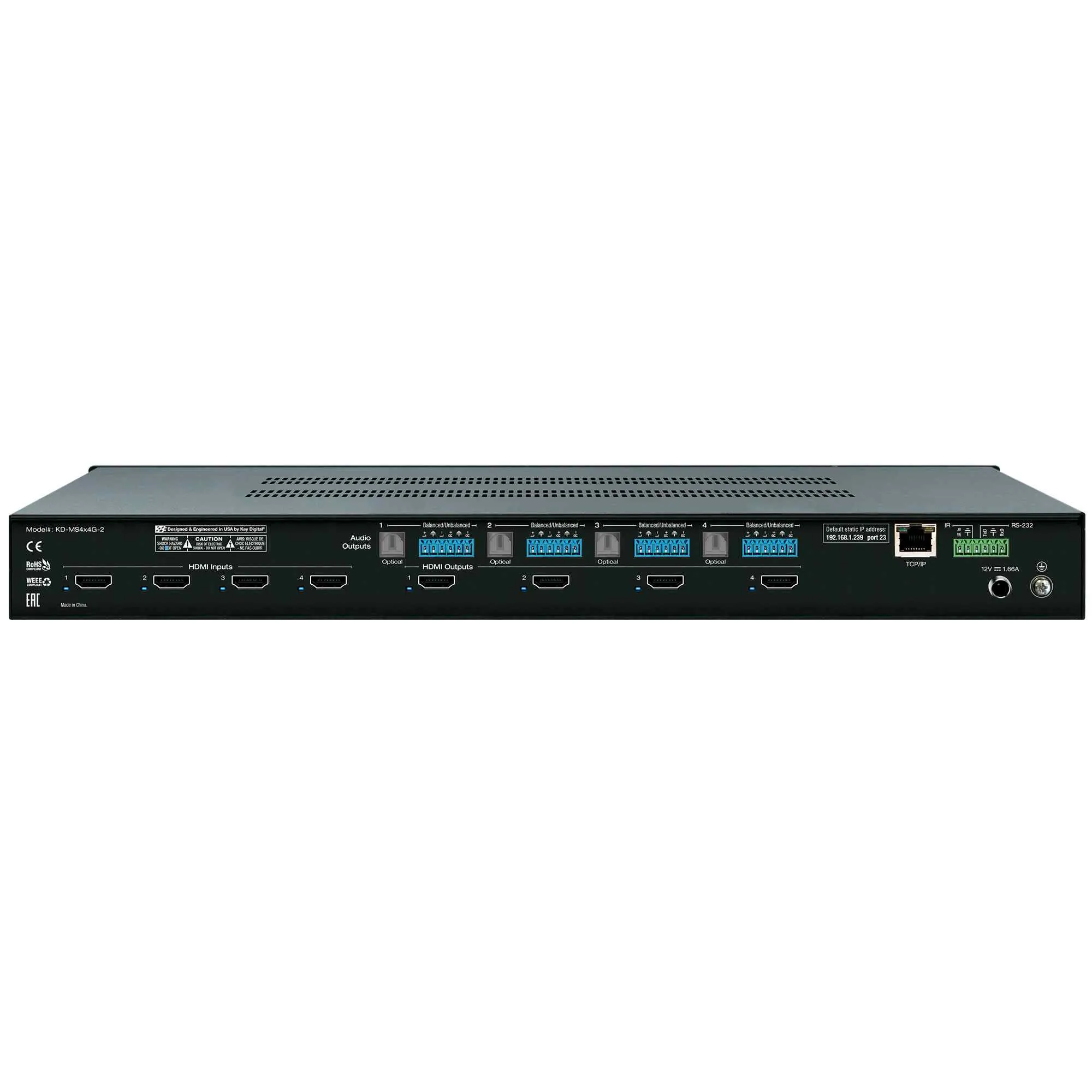 Key Digital KD-MS4x4G-2 Matrix Switcher With Independent Audio Routing