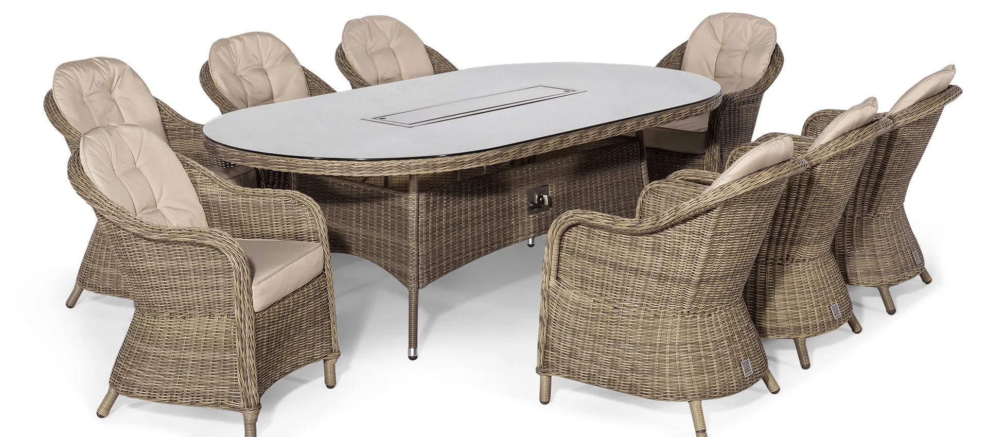 Maze Winchester 8 Seat Oval Fire Pit Dining Set With Heritage Chairs
