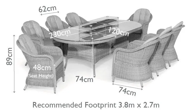 Maze Winchester 8 Seat Oval Fire Pit Dining Set With Heritage Chairs