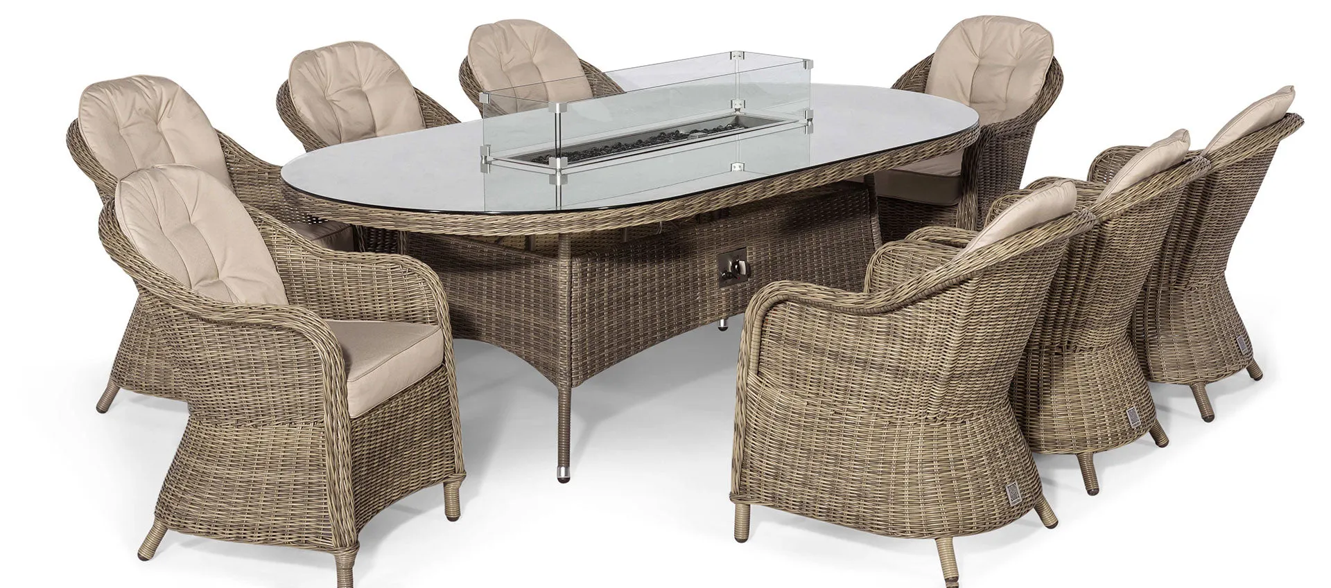 Maze Winchester 8 Seat Oval Fire Pit Dining Set With Heritage Chairs