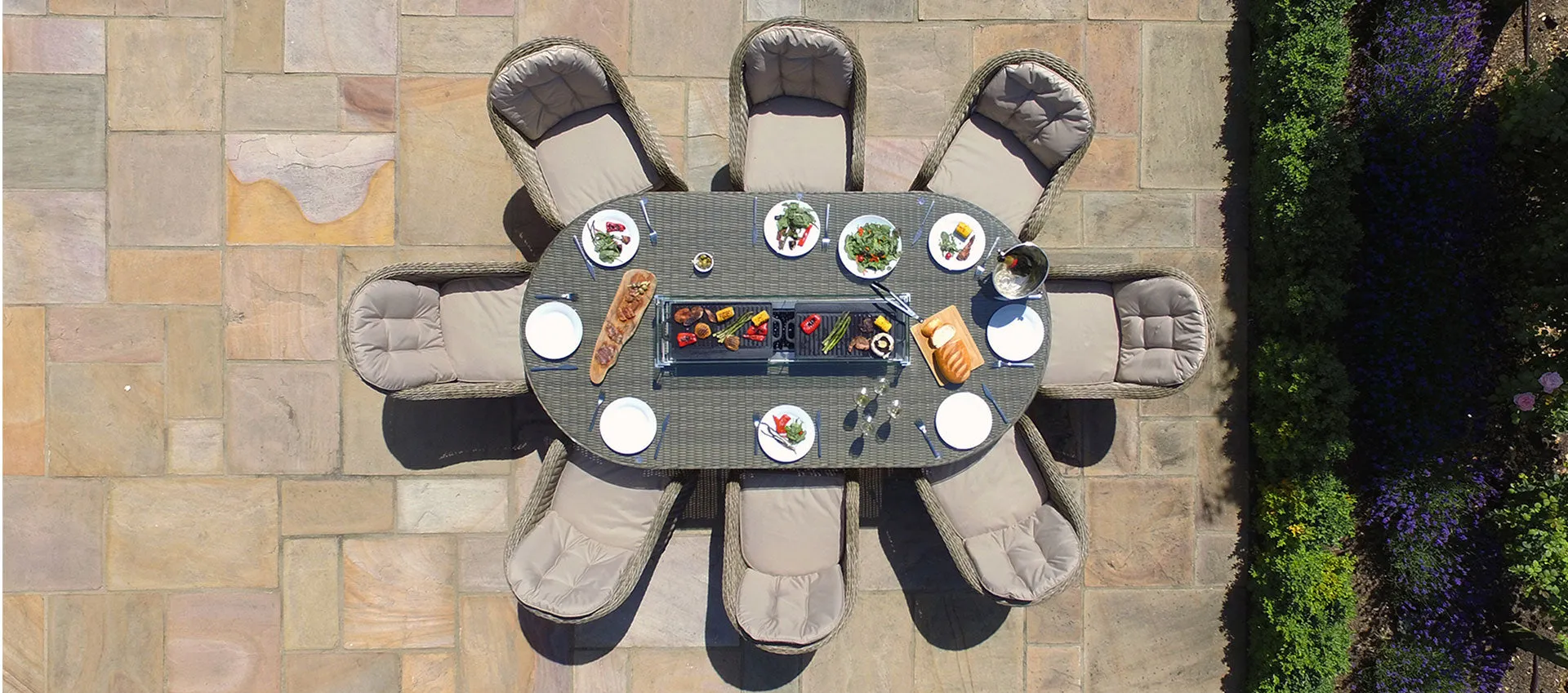 Maze Winchester 8 Seat Oval Fire Pit Dining Set With Heritage Chairs