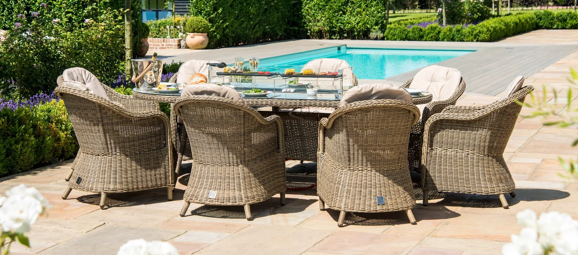 Maze Winchester 8 Seat Oval Fire Pit Dining Set With Heritage Chairs