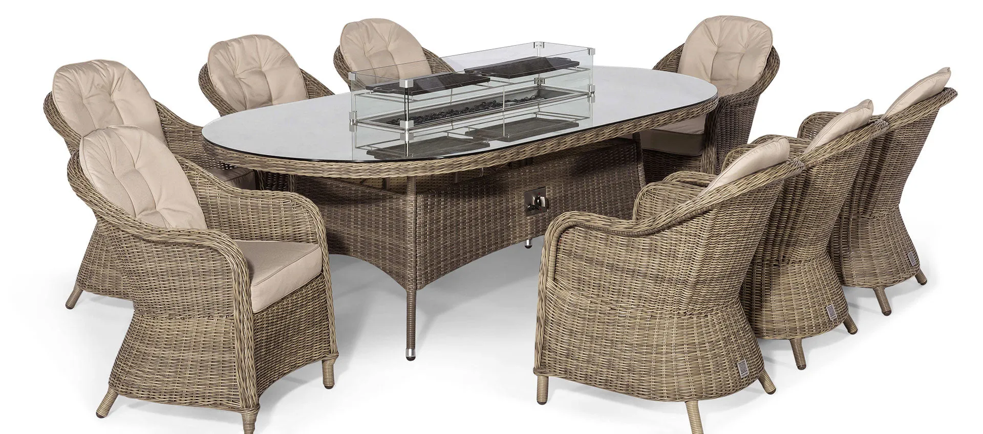 Maze Winchester 8 Seat Oval Fire Pit Dining Set With Heritage Chairs