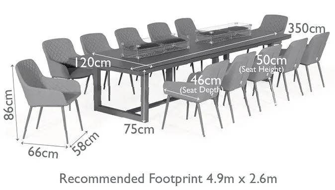 Maze Zest 12 Seat Rectangular Dining Set with Fire Pit Table