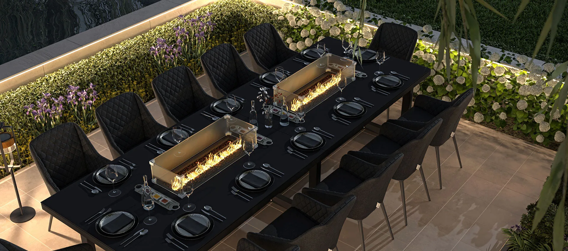Maze Zest 12 Seat Rectangular Dining Set with Fire Pit Table