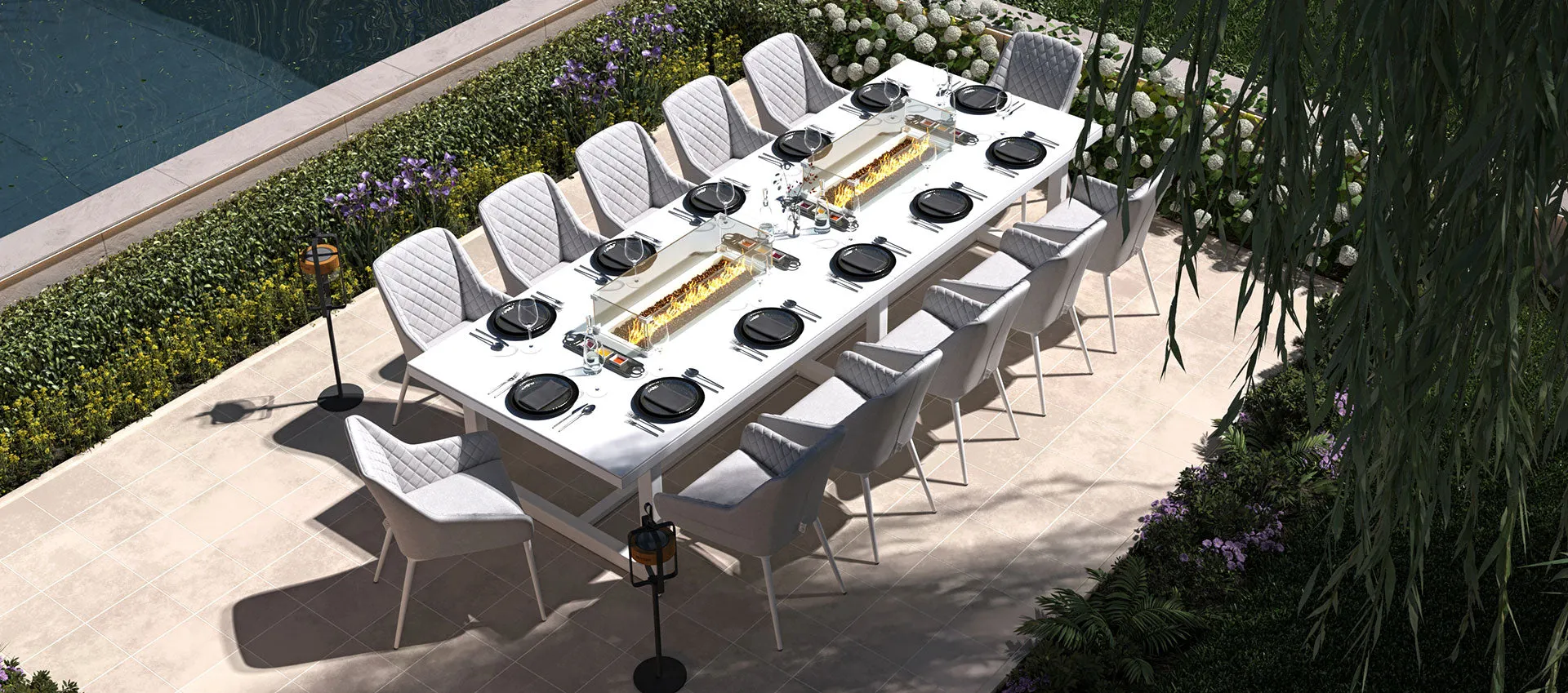Maze Zest 12 Seat Rectangular Dining Set with Fire Pit Table