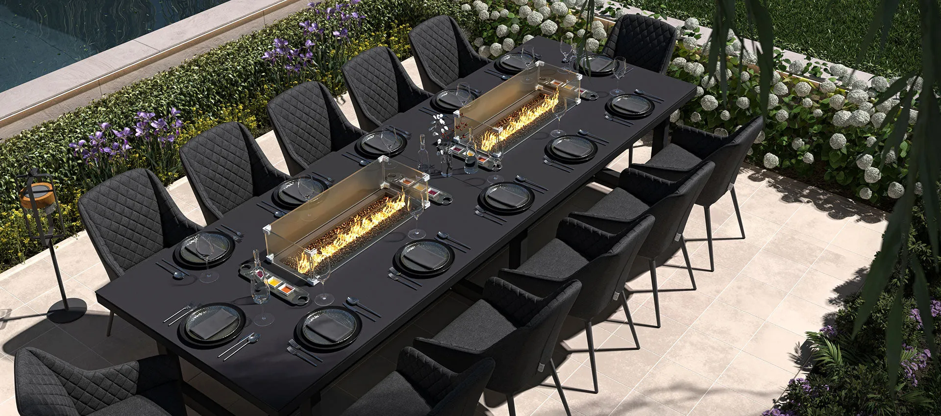 Maze Zest 12 Seat Rectangular Dining Set with Fire Pit Table
