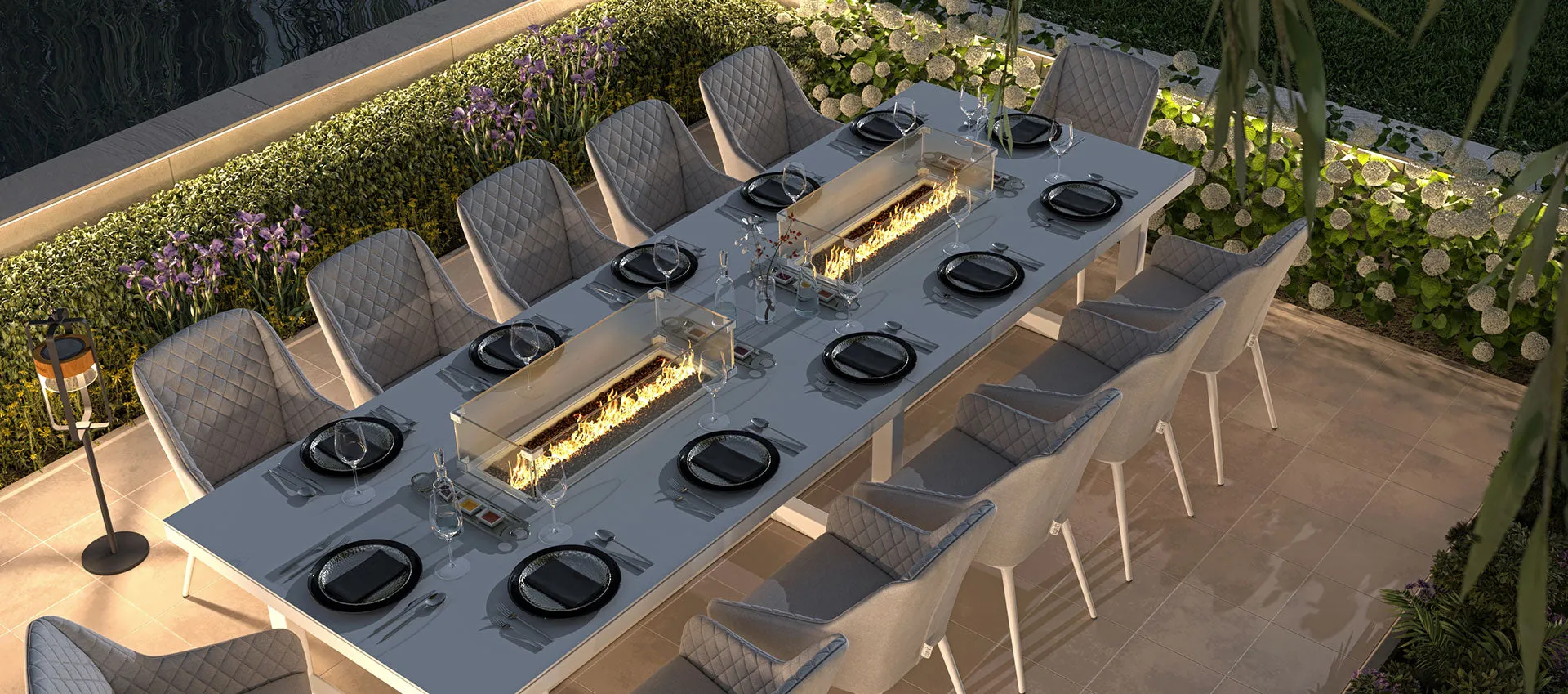 Maze Zest 12 Seat Rectangular Dining Set with Fire Pit Table