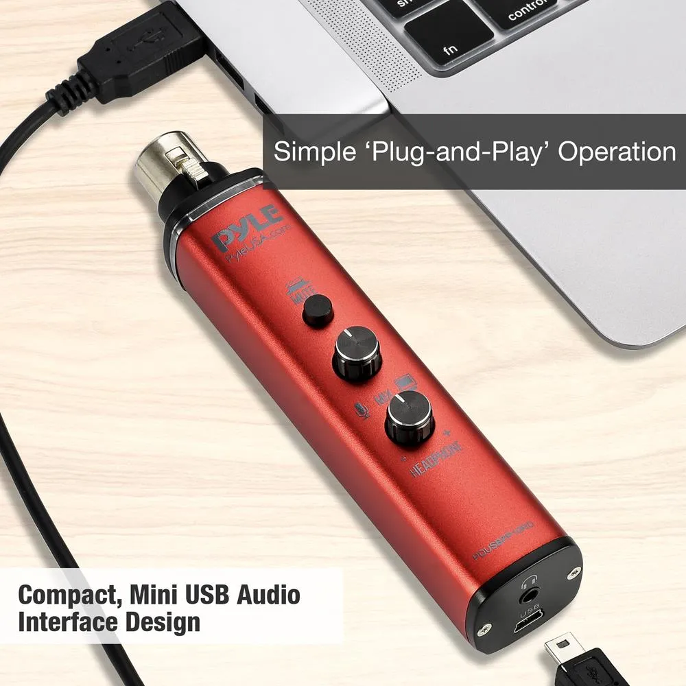 Microphone Xlr-To-Usb Adaptor - Usb Mic Interface With Volume Control, Easy Usb Plug-And-Play, Red ( 48V Phantom Power)