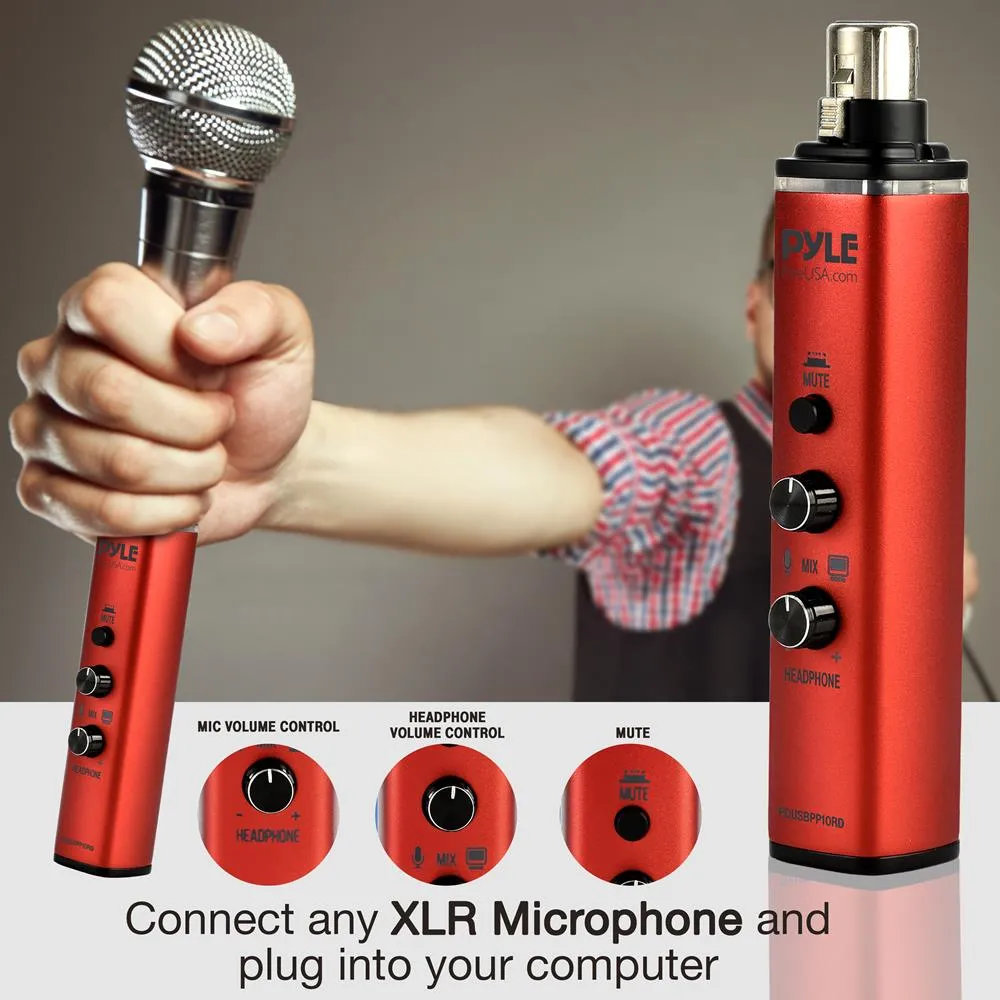 Microphone Xlr-To-Usb Adaptor - Usb Mic Interface With Volume Control, Easy Usb Plug-And-Play, Red ( 48V Phantom Power)