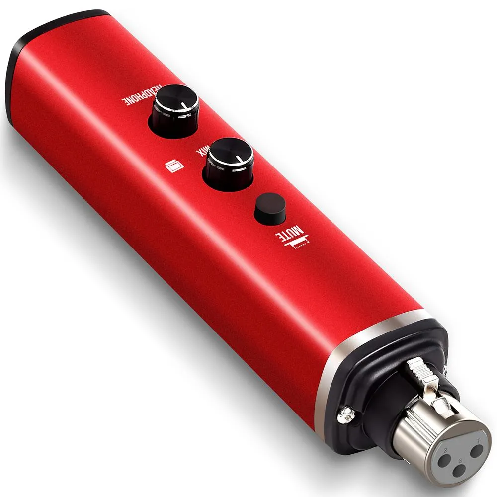 Microphone Xlr-To-Usb Adaptor - Usb Mic Interface With Volume Control, Easy Usb Plug-And-Play, Red ( 48V Phantom Power)