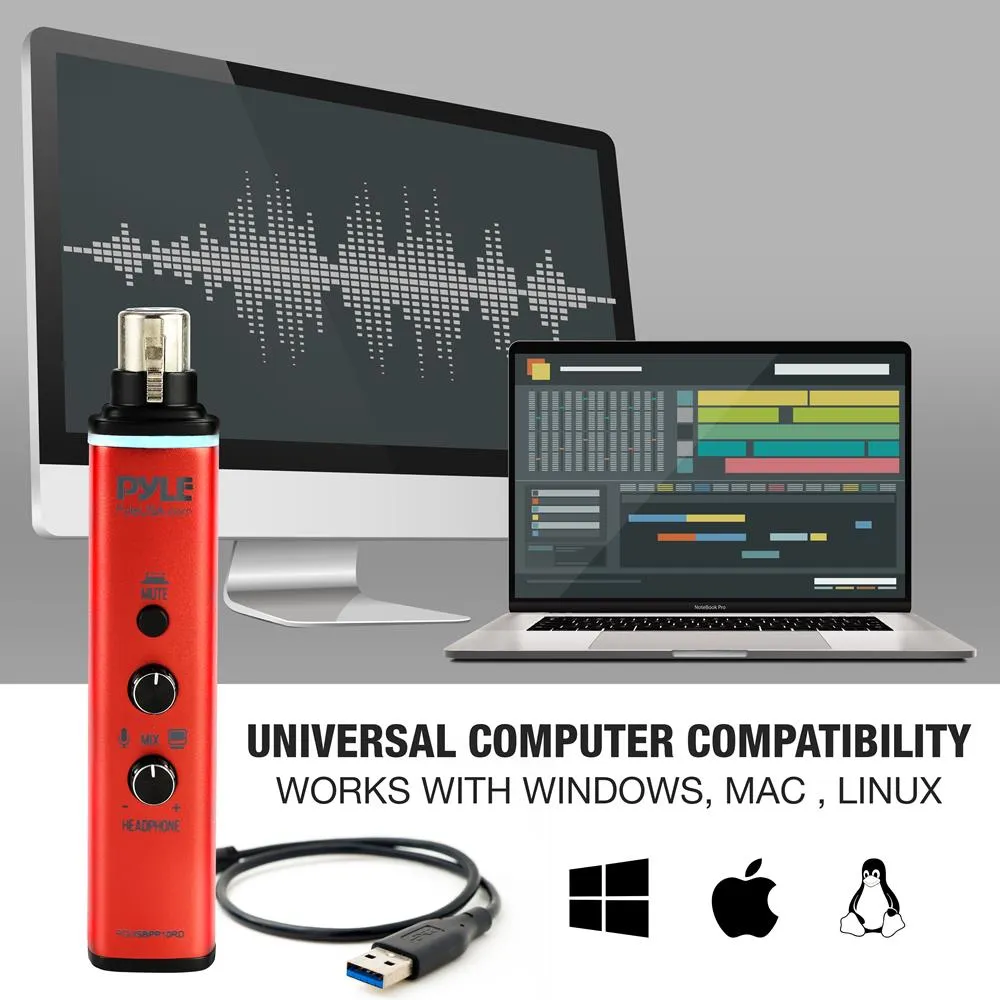 Microphone Xlr-To-Usb Adaptor - Usb Mic Interface With Volume Control, Easy Usb Plug-And-Play, Red ( 48V Phantom Power)
