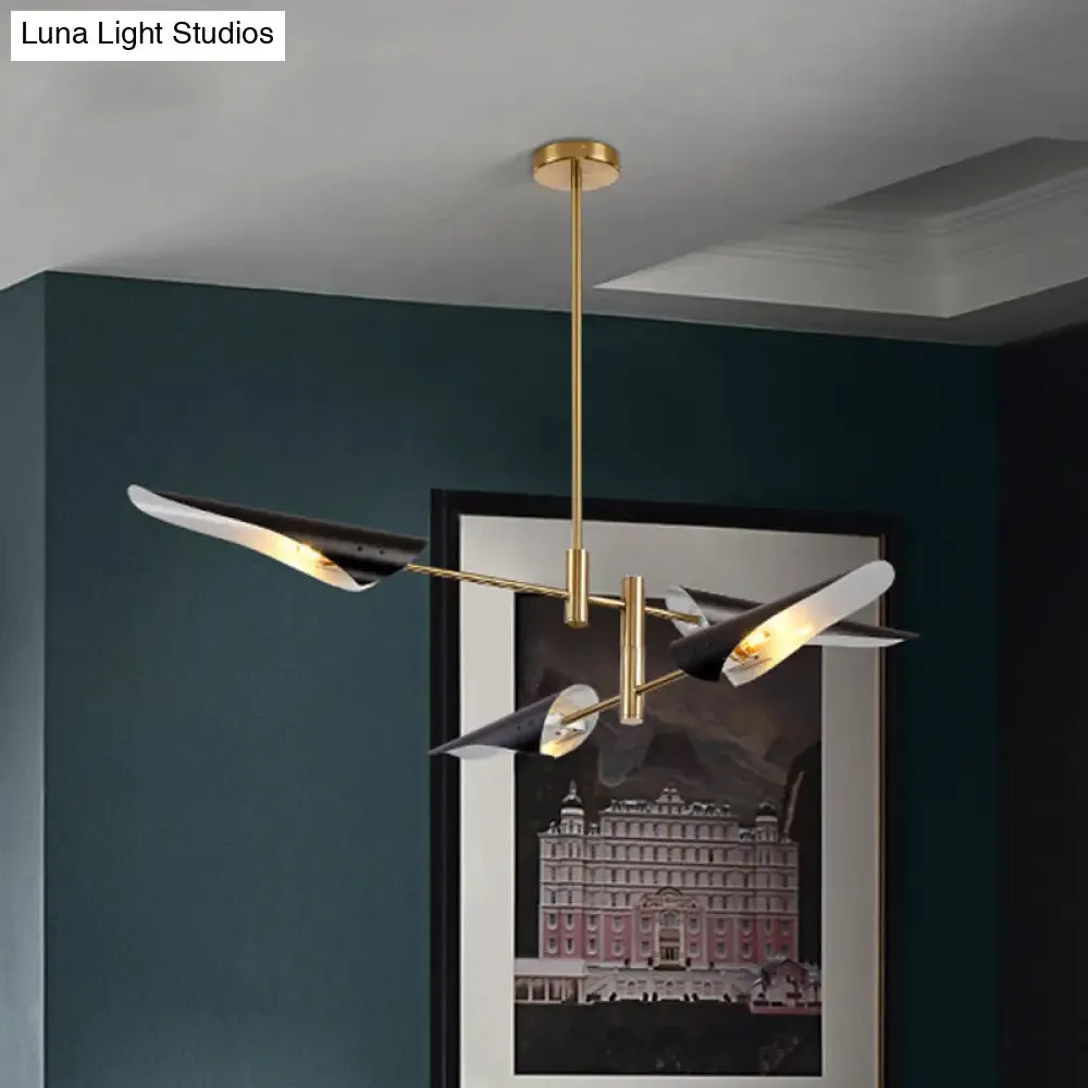 Modern 2-Tier Spiked Iron Ceiling Chandelier with 4 Rotating Heads - Black/White Semi Flush Mount