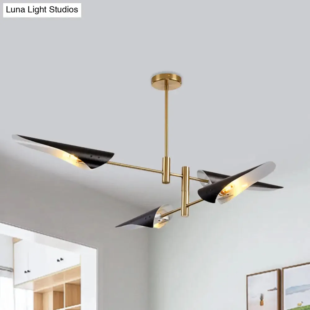 Modern 2-Tier Spiked Iron Ceiling Chandelier with 4 Rotating Heads - Black/White Semi Flush Mount