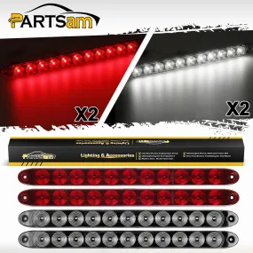 Partsam 15 inch 11 LED Trailer Tail Light Bar, 2Pcs Red LED Brake Stop Turn Tail Light Bar   2Pcs Utility White LED Back UP Reverse Running Boards Light Bar (2 Red   2 White)