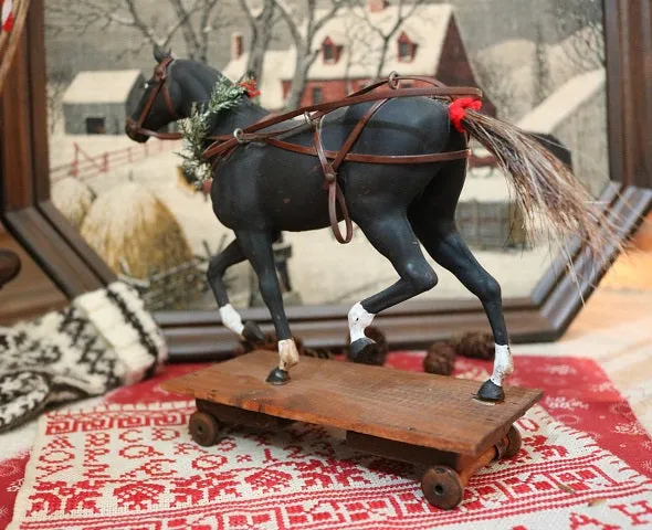 Prancing Horse Pull Toy Twig Cart Holiday Gathering Fabulous