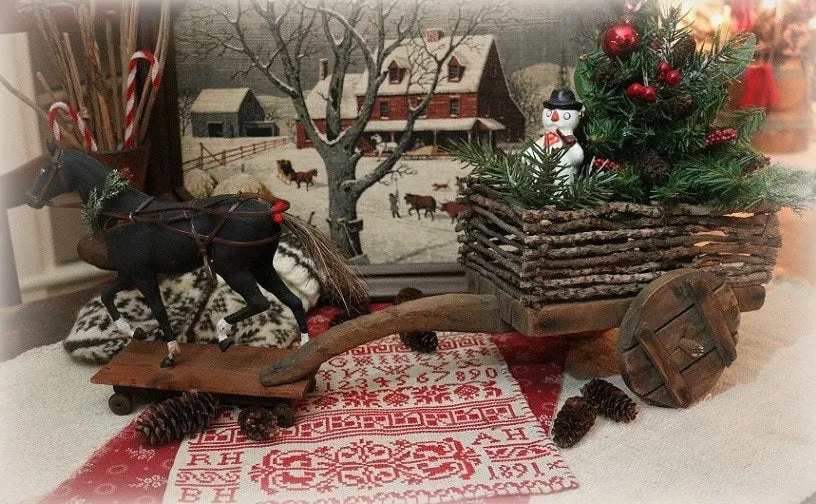 Prancing Horse Pull Toy Twig Cart Holiday Gathering Fabulous