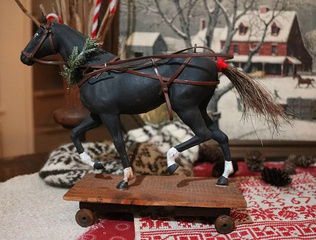 Prancing Horse Pull Toy Twig Cart Holiday Gathering Fabulous