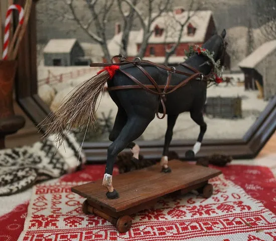 Prancing Horse Pull Toy Twig Cart Holiday Gathering Fabulous