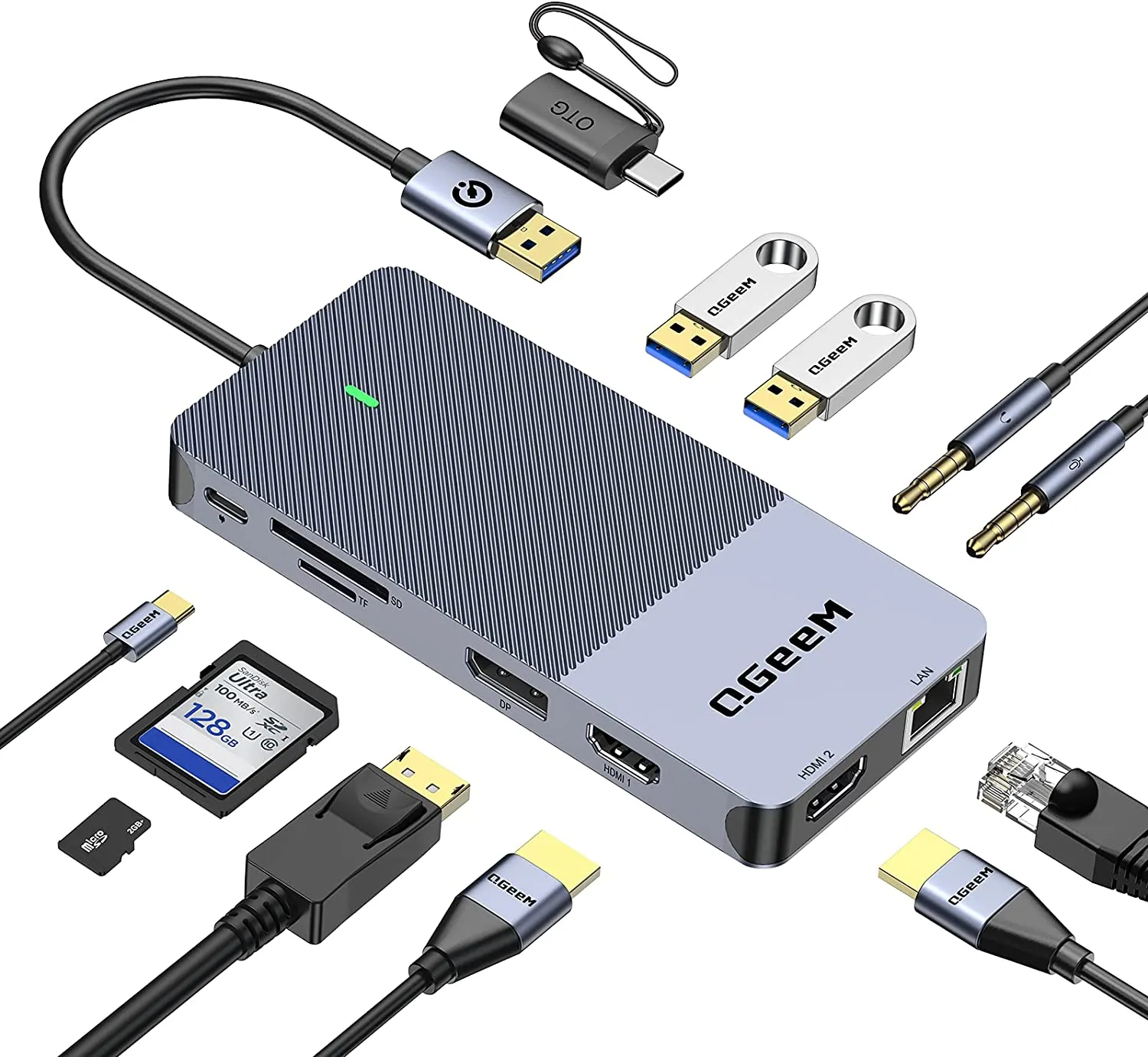 QGeeM 11-in-1 USB C/3.0 Docking station with DP-Dual 4K