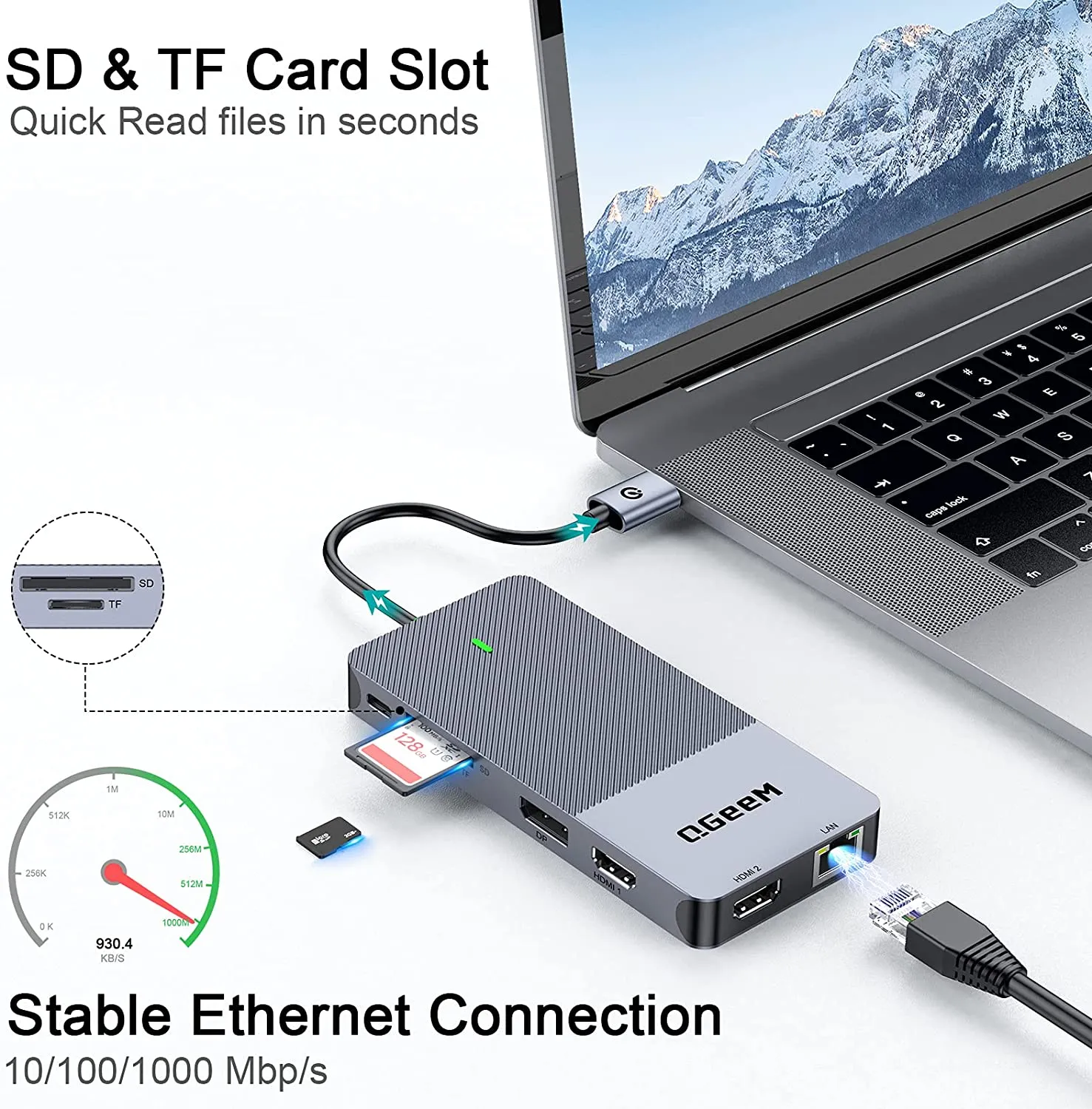 QGeeM 11-in-1 USB C/3.0 Docking station with DP-Dual 4K