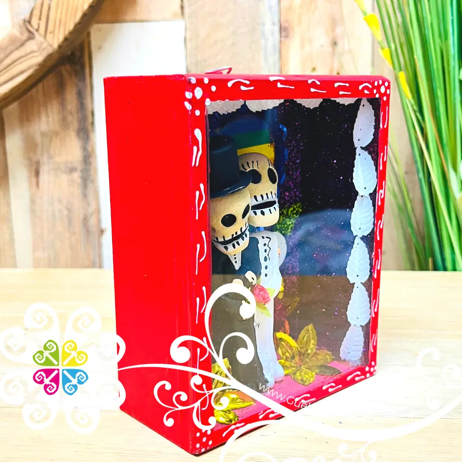 Red Couple Mexican Box Decor - Cajita Decorativa Barro Cocido