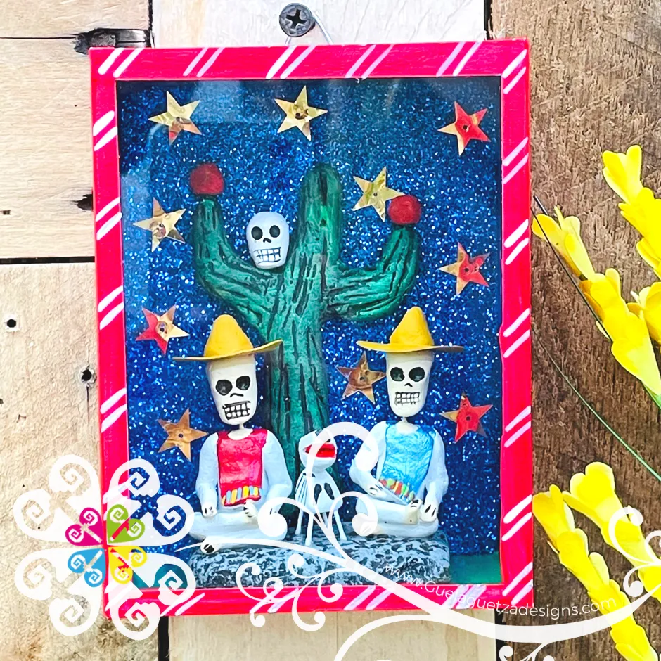 Red Couple Mexican Box Decor - Cajita Decorativa Barro Cocido