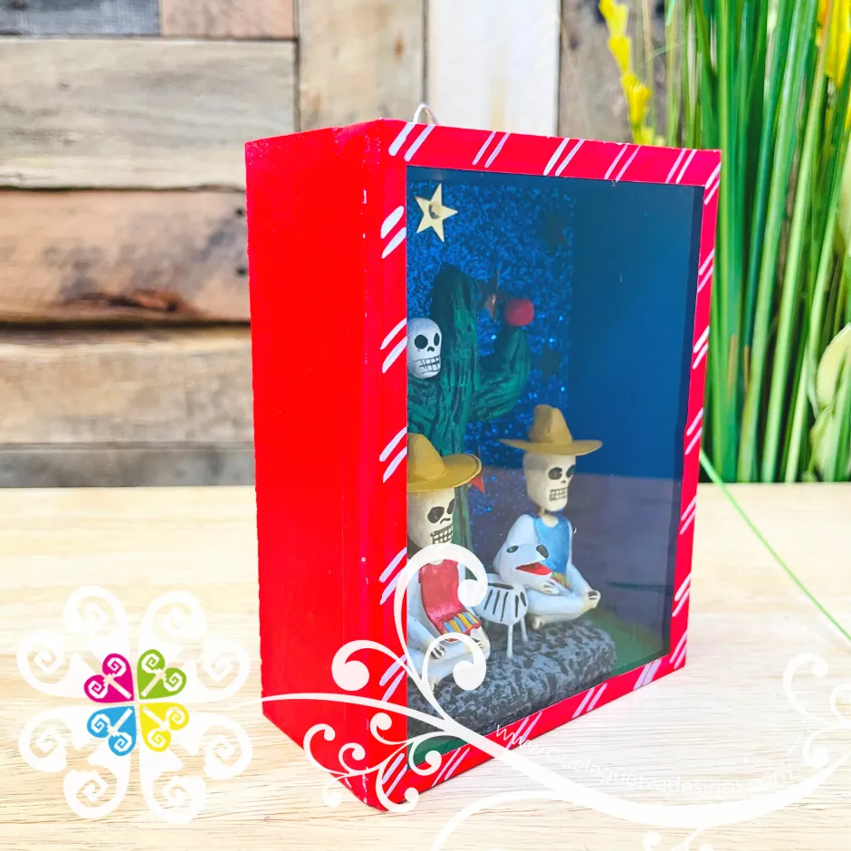 Red Couple Mexican Box Decor - Cajita Decorativa Barro Cocido
