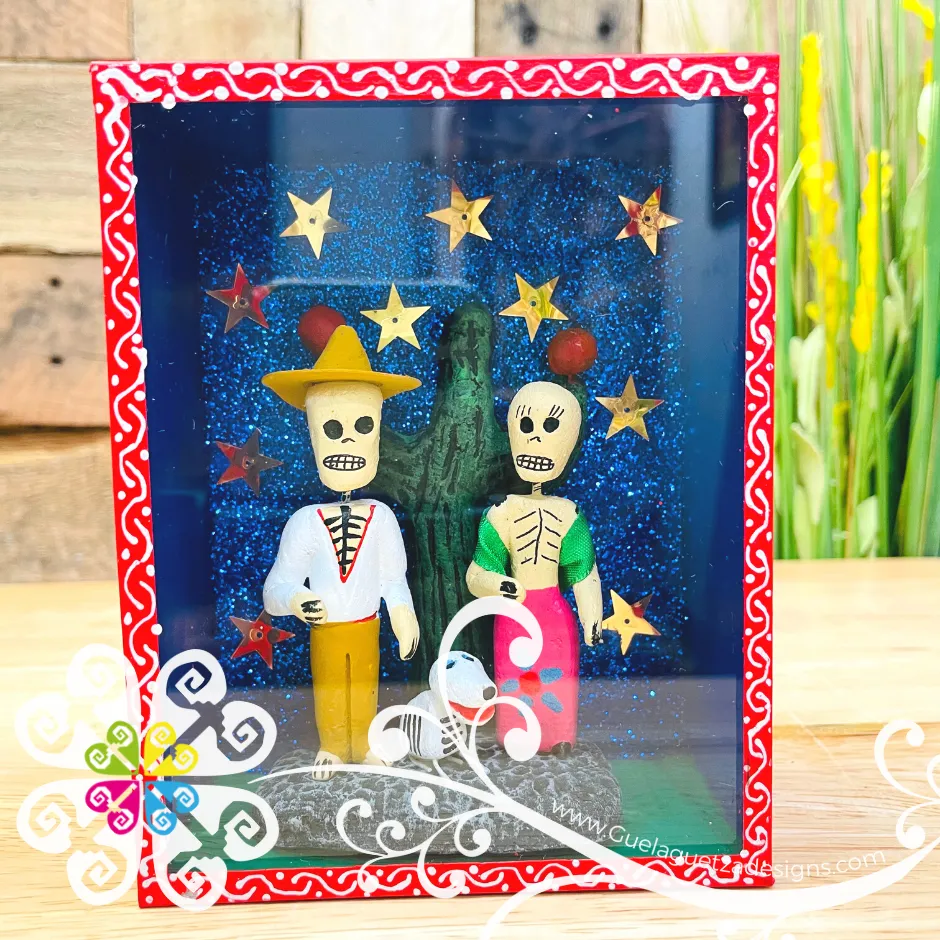 Red Couple Mexican Box Decor - Cajita Decorativa Barro Cocido