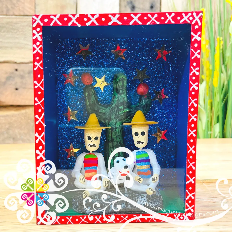 Red Couple Mexican Box Decor - Cajita Decorativa Barro Cocido