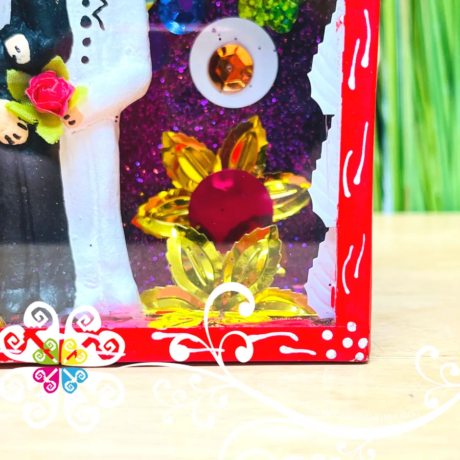Red Couple Mexican Box Decor - Cajita Decorativa Barro Cocido