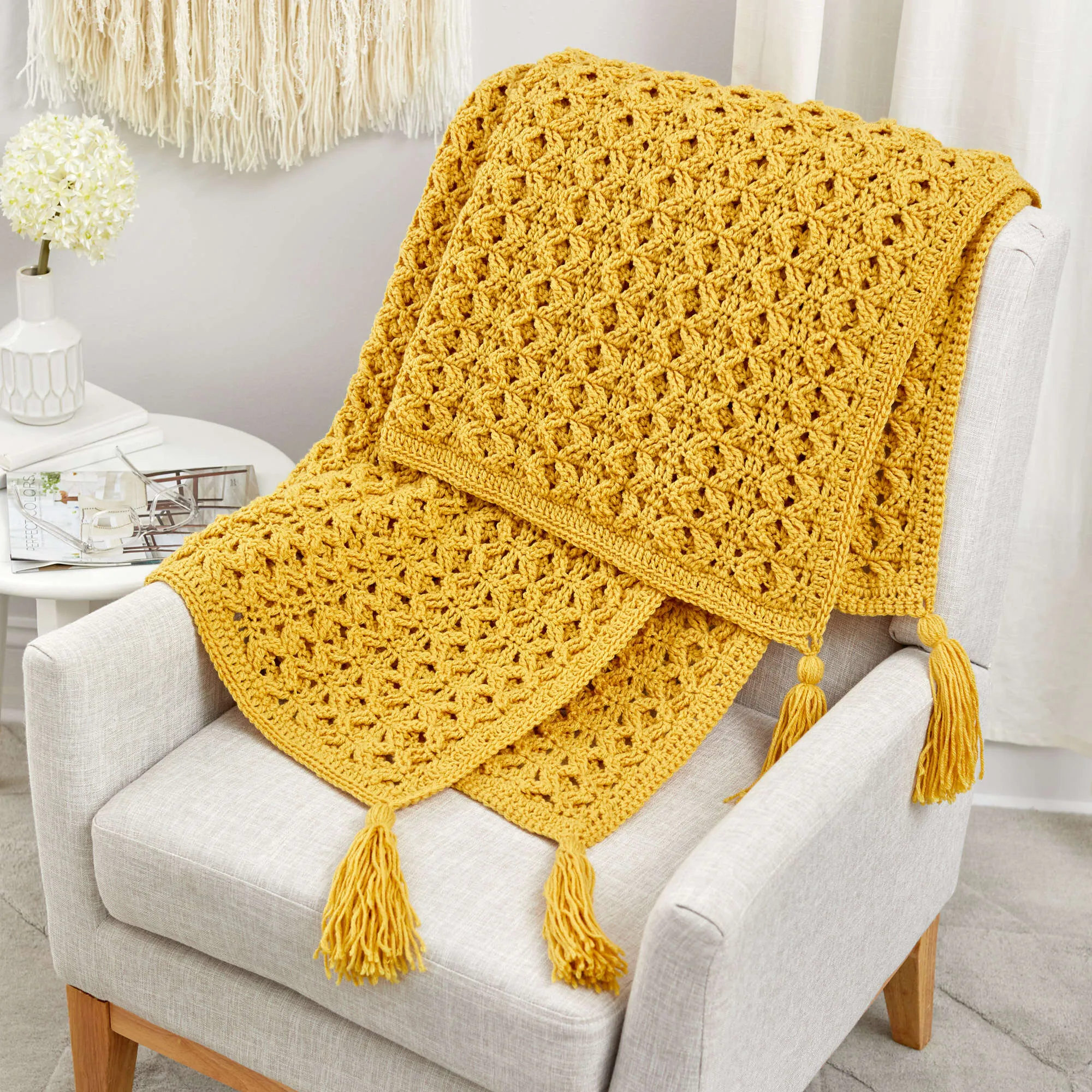 Red Heart Crochet Golden Waves Throw