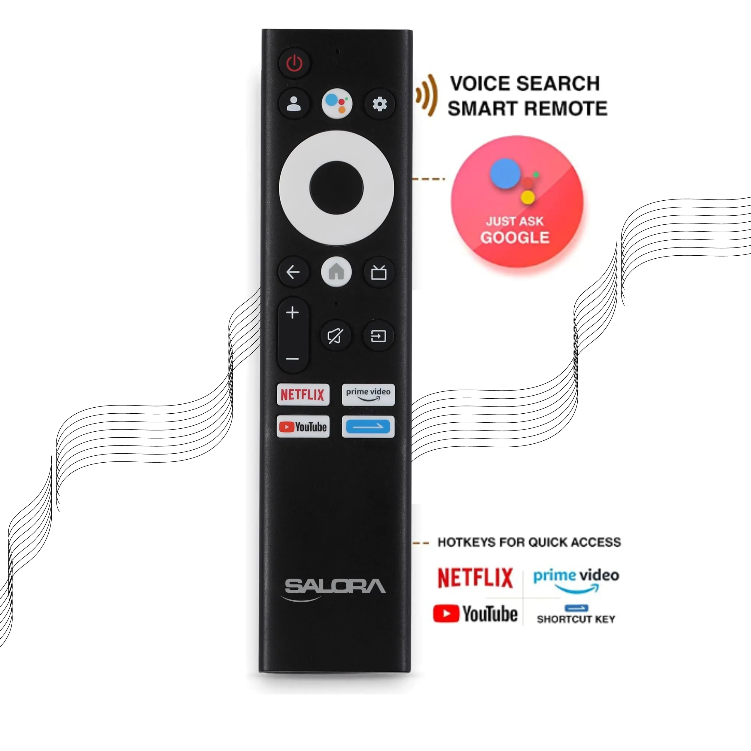 Salora 139 cm (55 inches) QLED 4K Ultra HD Smart Google TV | SLV-3555 QGTV (Black) | 4K Display, Powerful 20W Dolby Audio, Google Assistant & Voice Control Remote