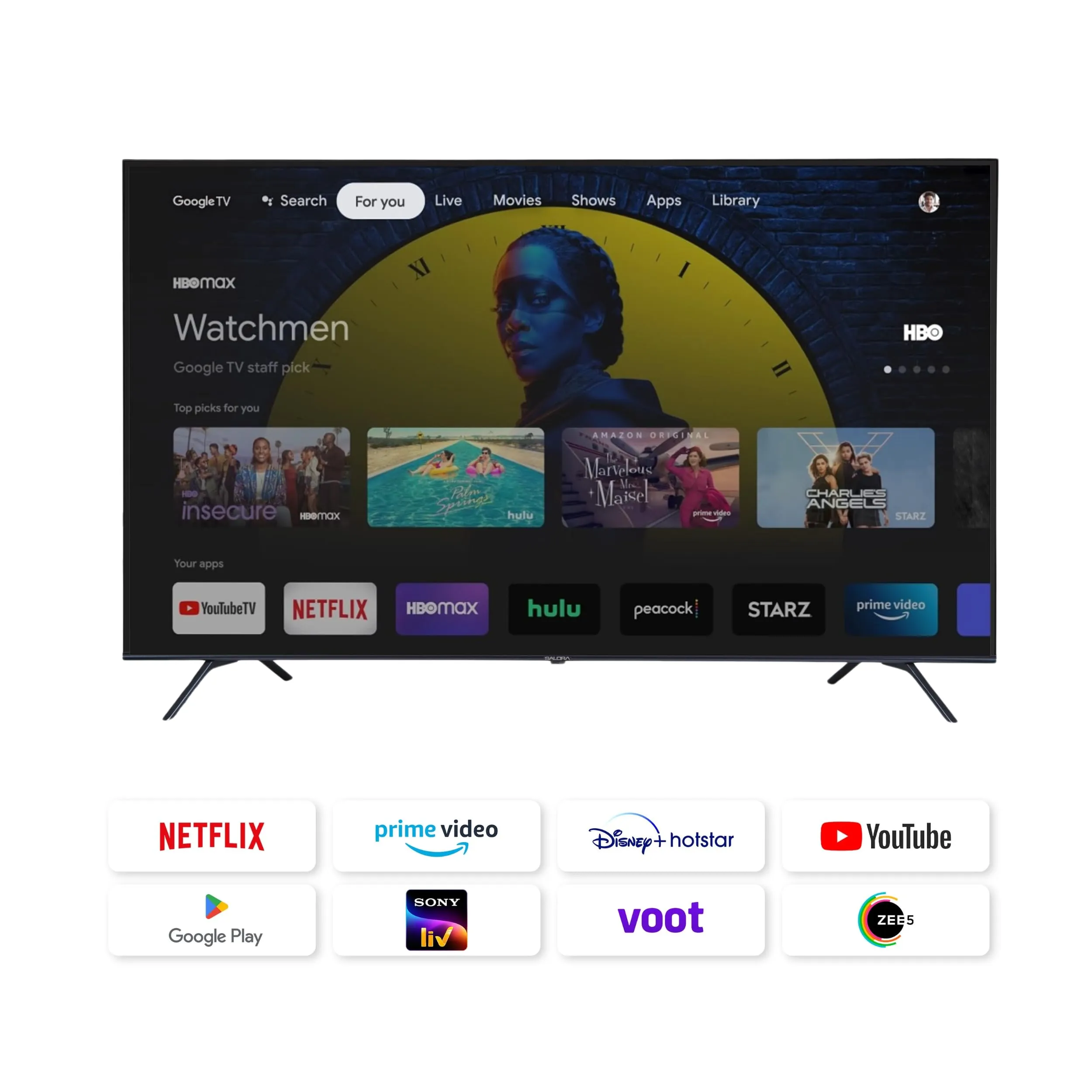 Salora 139 cm (55 inches) QLED 4K Ultra HD Smart Google TV | SLV-3555 QGTV (Black) | 4K Display, Powerful 20W Dolby Audio, Google Assistant & Voice Control Remote