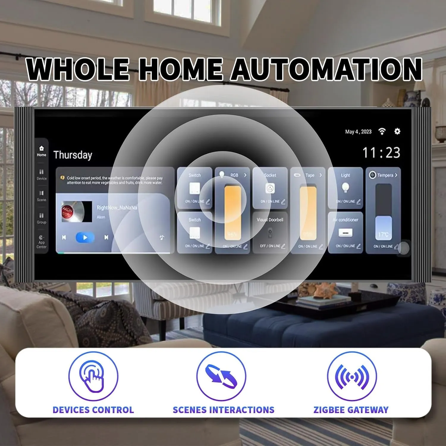 Smart Home Control Panel,12'' Dimmer and Background Music Player,Smart Life Tuya App Control Timer Switch for Smart Appliances,