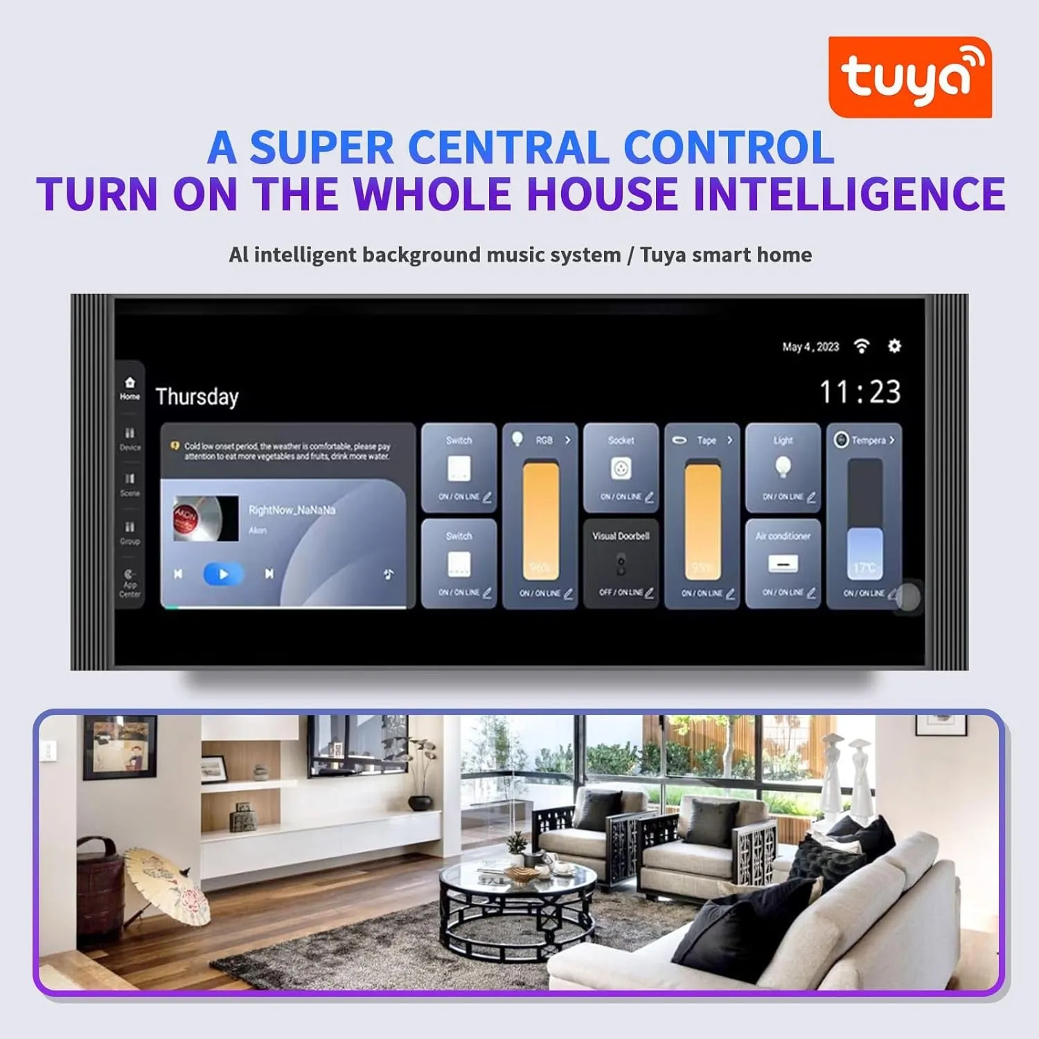 Smart Home Control Panel,12'' Dimmer and Background Music Player,Smart Life Tuya App Control Timer Switch for Smart Appliances,