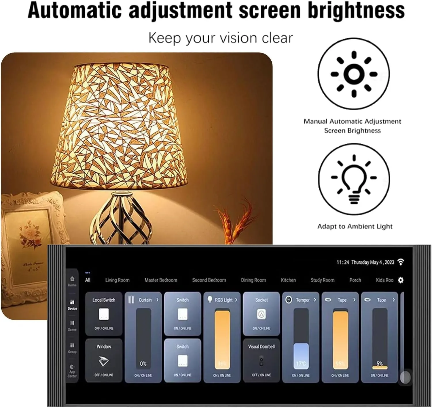 Smart Home Control Panel,12'' Dimmer and Background Music Player,Smart Life Tuya App Control Timer Switch