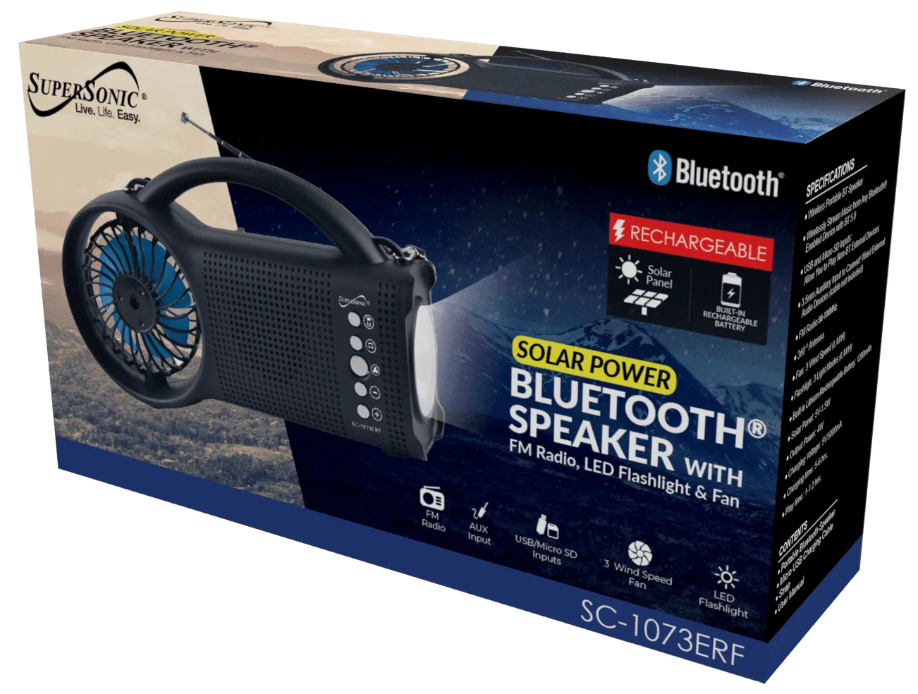 Solar Power Bluetooth Speaker with FM Radio / LED Torch Light / Fan