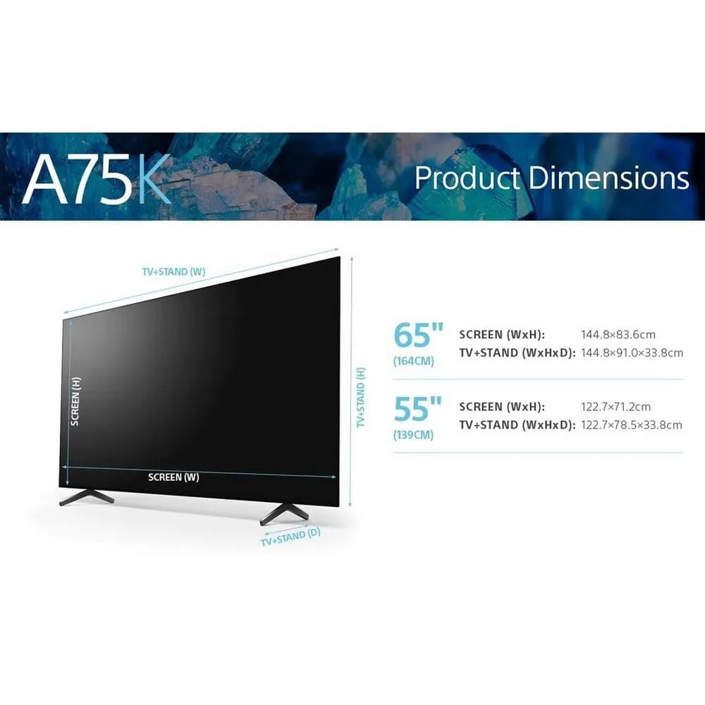 Sony XR65A75KU 65" 4K Ultra HD HDR OLED Smart TV (Google TV), 144.8cm Wide - Titanium Black