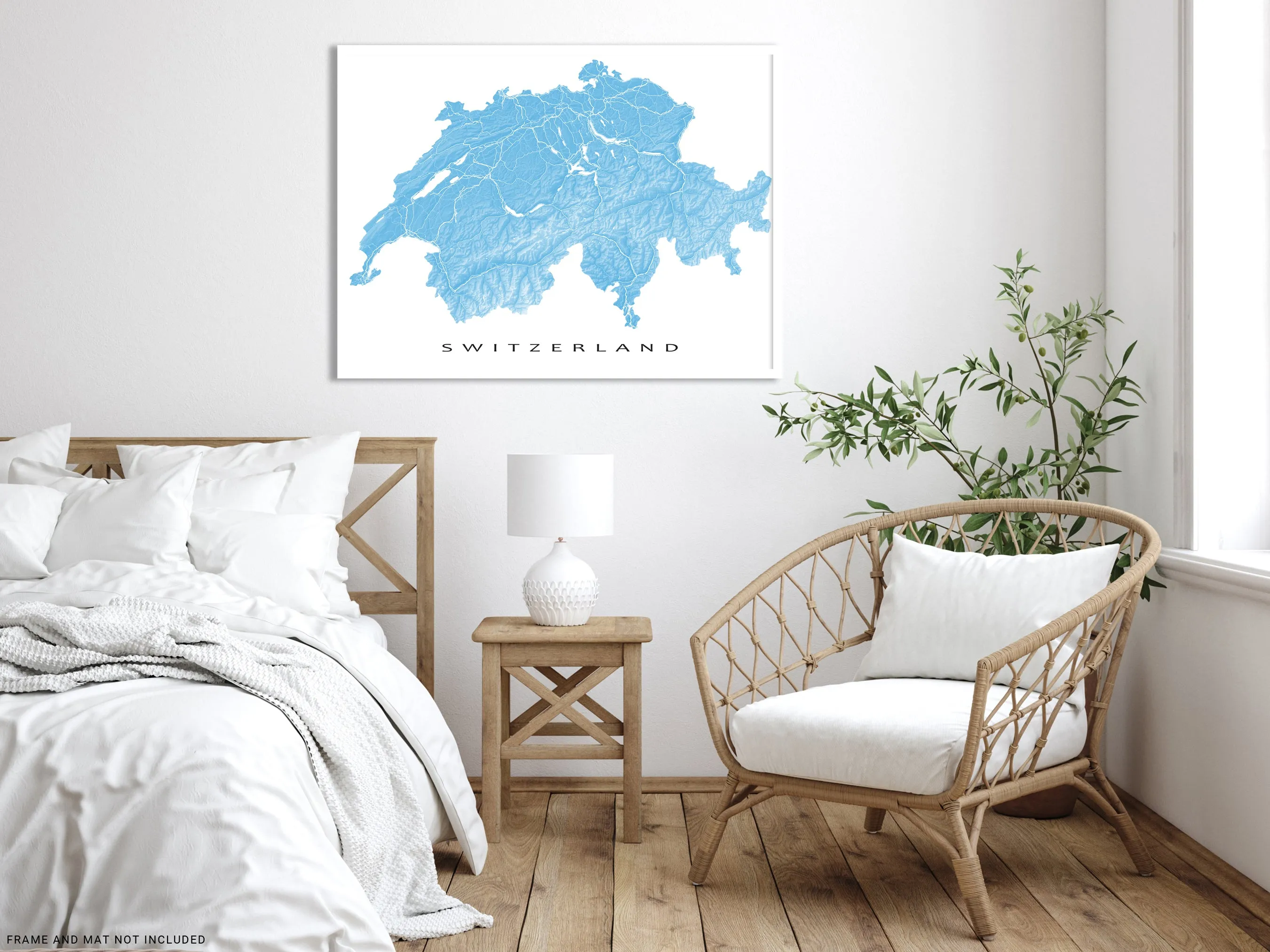 Switzerland Map Wall Art Print Poster, Topographic Swiss Country Road Maps, Zurich Geneva