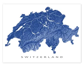 Switzerland Map Wall Art Print Poster, Topographic Swiss Country Road Maps, Zurich Geneva